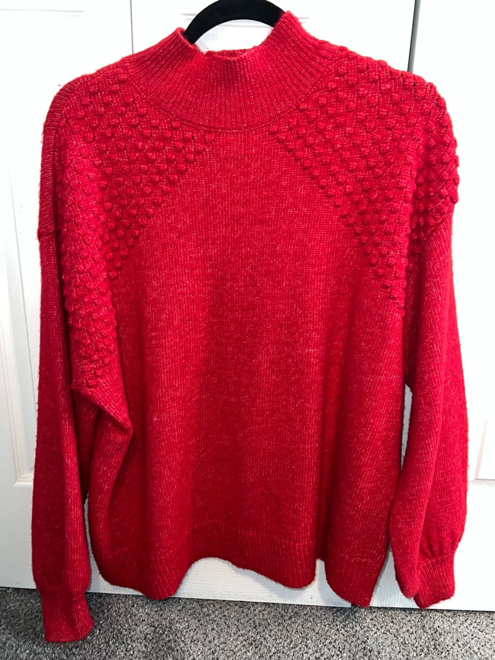 Nine West Bright Red Textured Mock-Neck Sweater